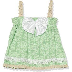 Sado NWT green boho Fleur-de-lis lace strappy tank top with big bow detail SZ 3T